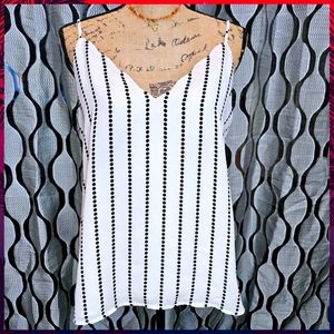 Socialite - Spaghetti Strap Scallop V-neck Polka Dot Blouse in White Size L.